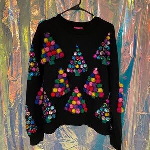 QOS Gem & Pom-Pom Christmas Tree Sweater